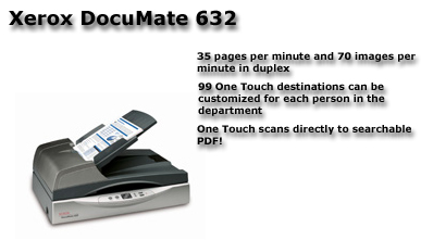 The Xerox DocuMate 632 is the price/performance solution perfect for company wide scanning requirements. Xerox offers this model at a price that enables businesses to achieve high levels of productivity by distributing fast cost-effective departmental scanners throughout the organization.