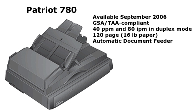 The Visioneer Patriot 780 scans at 40ppm/80ipm at 200 dpi monochrome and grayscale.
