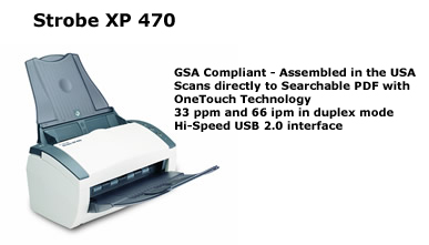 The Visioneer Strobe XP 470 is the fastest trade-compliant scanning solution for productive paper reduction.
